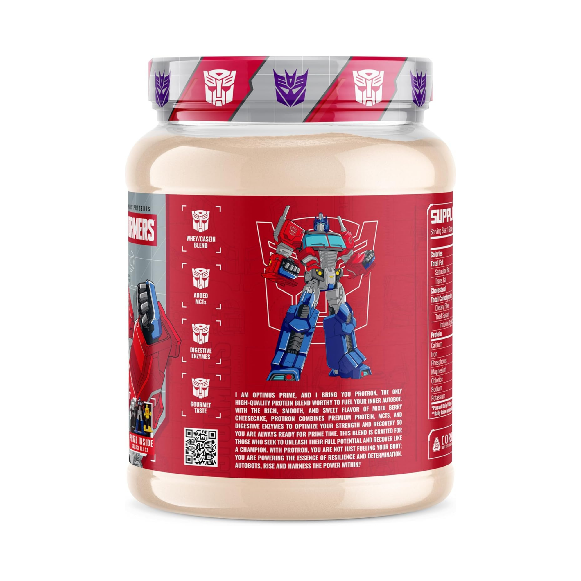 Core Nutritionals Transformers Protron Protein Blend – 25 g Whey + Casein Protein with Digestive Enzymes & MCTs - Optimus Prime (Mixed Berry Cheesecake)
