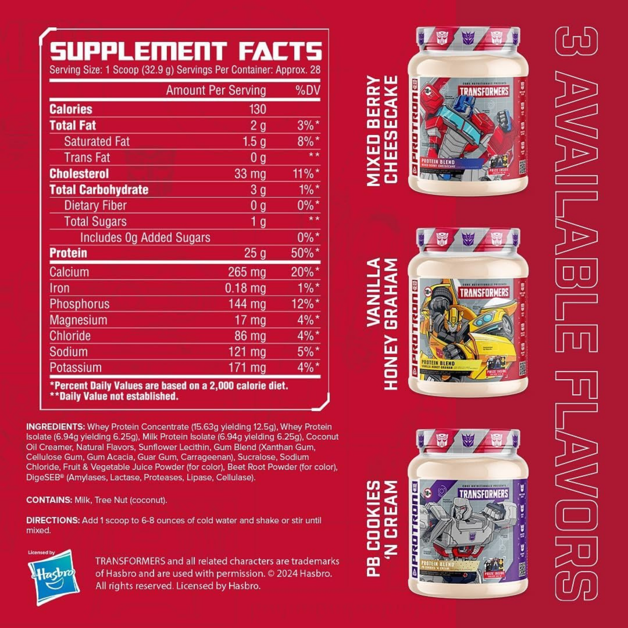 Core Nutritionals Transformers Protron Protein Blend – 25 g Whey + Casein Protein with Digestive Enzymes & MCTs - Optimus Prime (Mixed Berry Cheesecake)