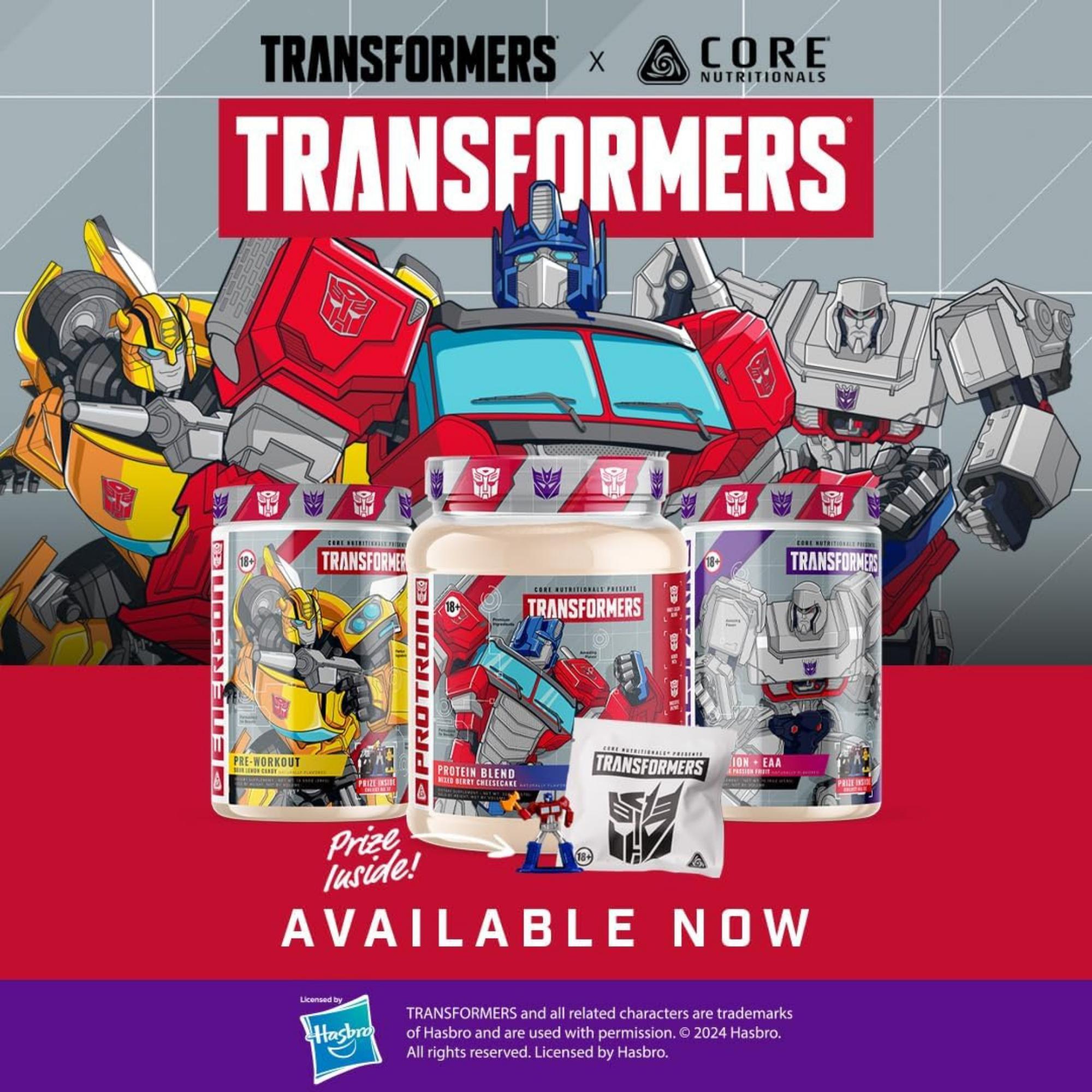 Core Nutritionals Transformers Protron Protein Blend – 25 g Whey + Casein Protein with Digestive Enzymes & MCTs - Optimus Prime (Mixed Berry Cheesecake)