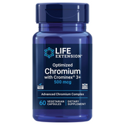 Life Extension Optimized Chromium with Crominex 3+ 500 mcg, metabolism health, healthy balance, Vegetarian, Gluten Free, Non-GMO, 500 mcg, 60 vegetarian capsules