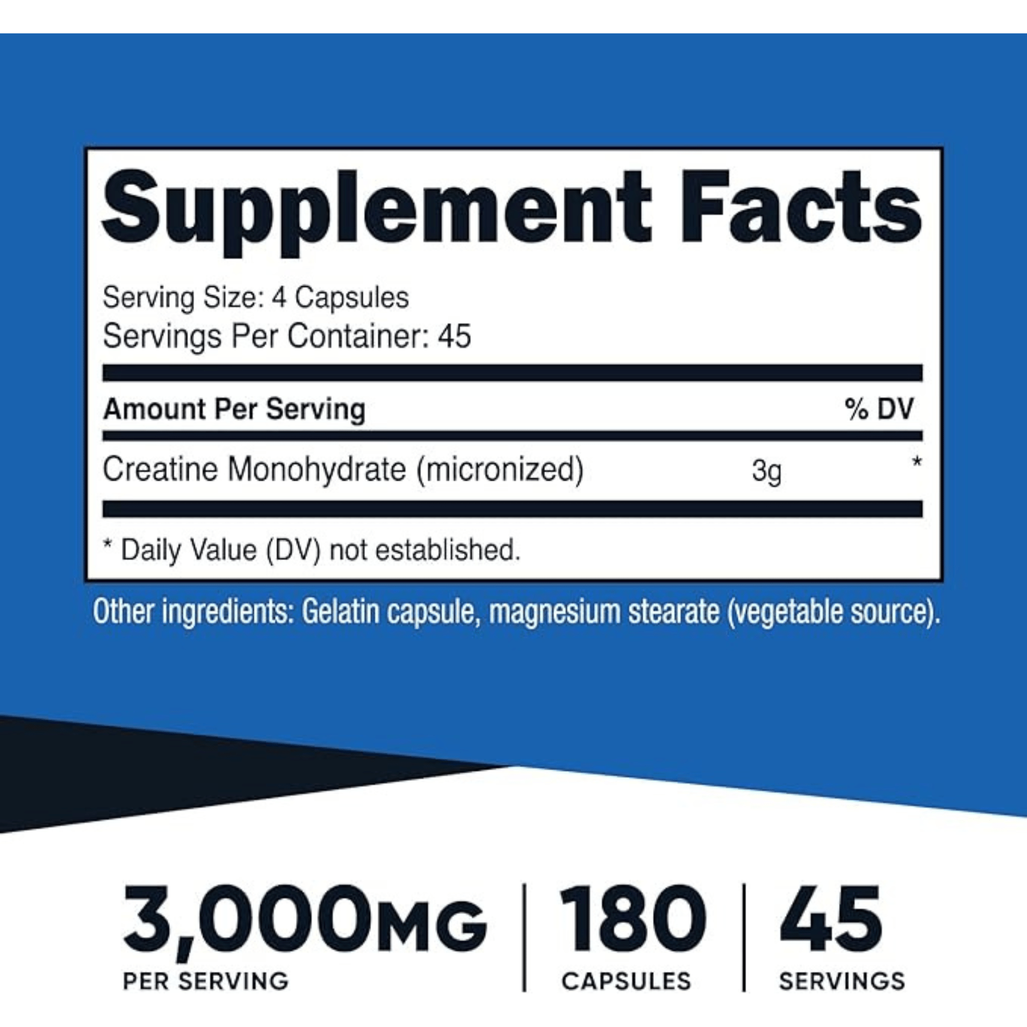 Nutricost Creatine Monohydrate Capsules - Enhancing Gym Performance and Overall Health (3000 MG) - 180 Capsules