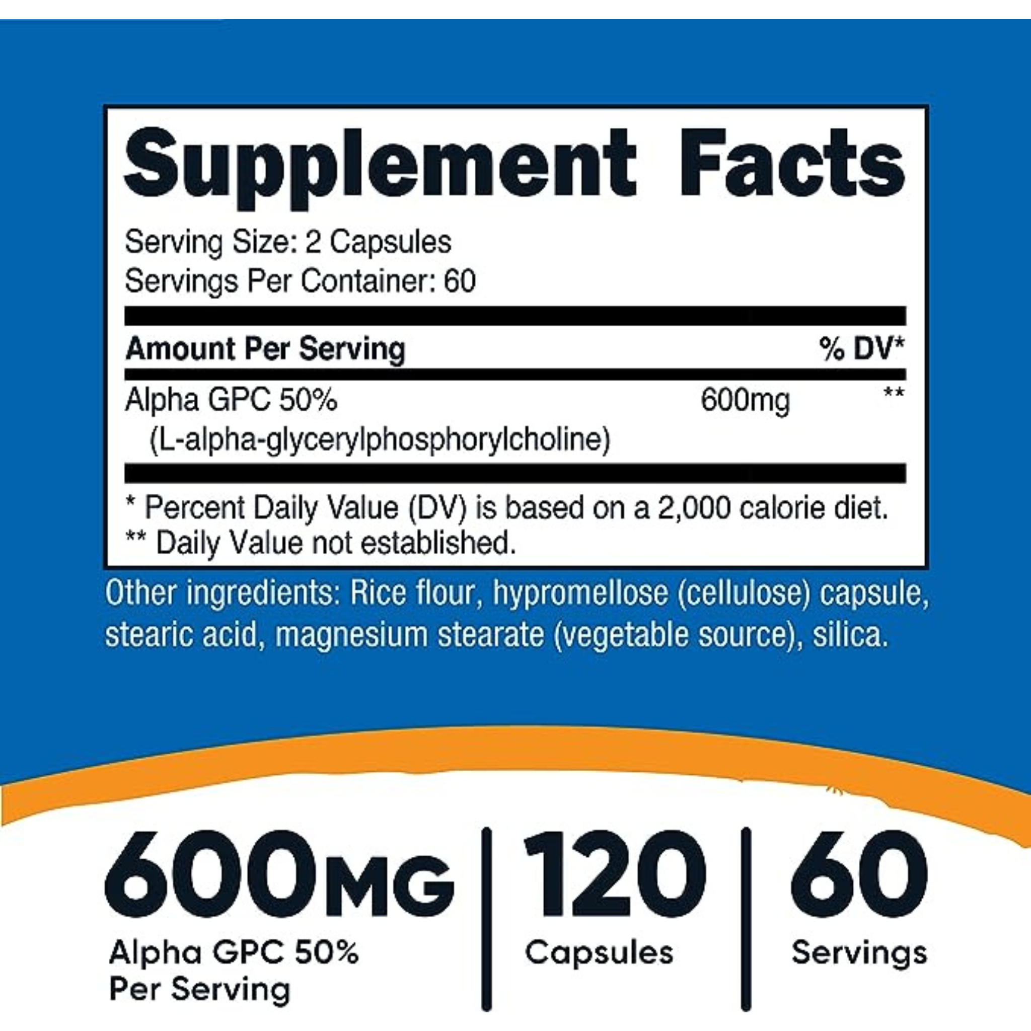 Nutricost Alpha GPC Capsules (600mg) - Supports Brain Function, Non-GMO, Gluten-Free, Vegetarian - 120 Capsules