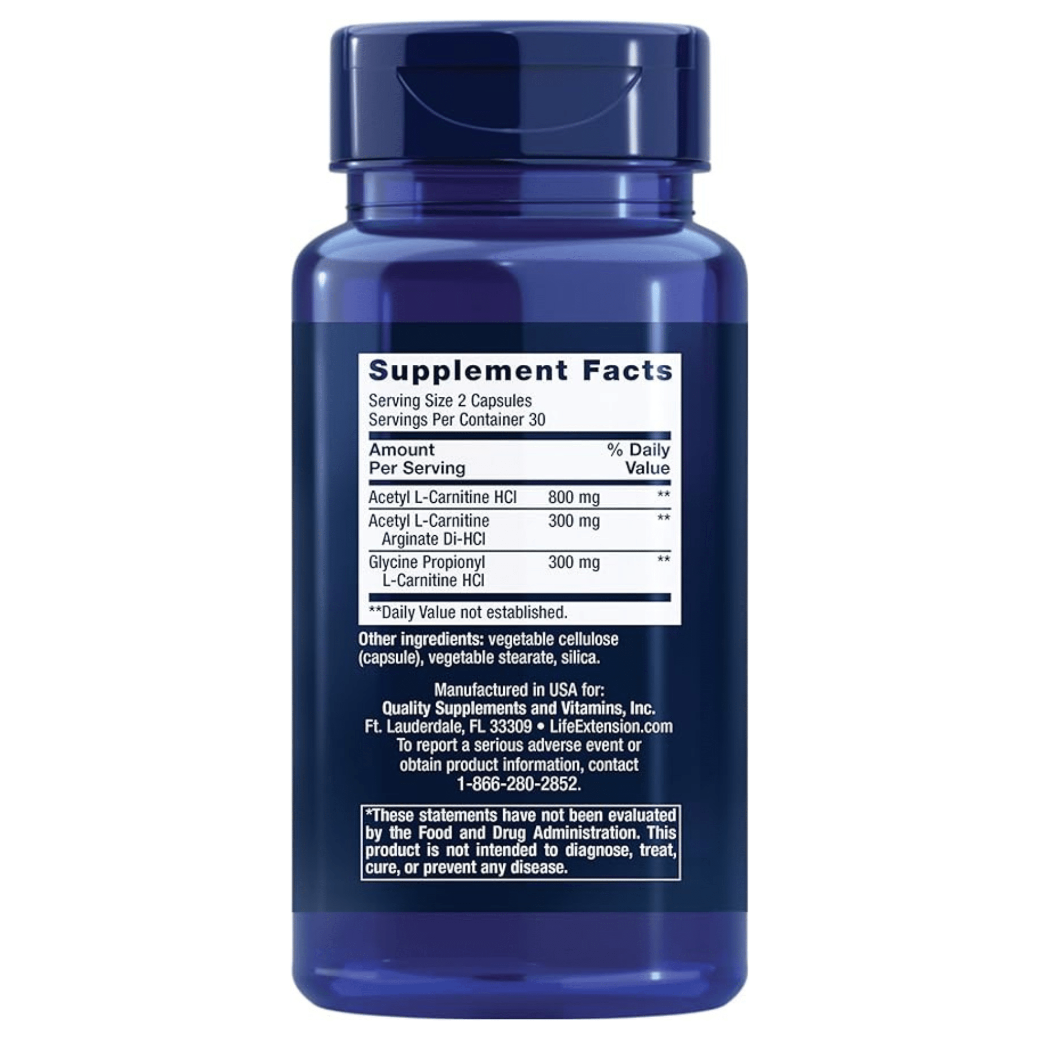 Life Extension Optimized Carnitine - Cellular Energy, Heart & Brain Health, Exercise Recovery, 60 Capsules