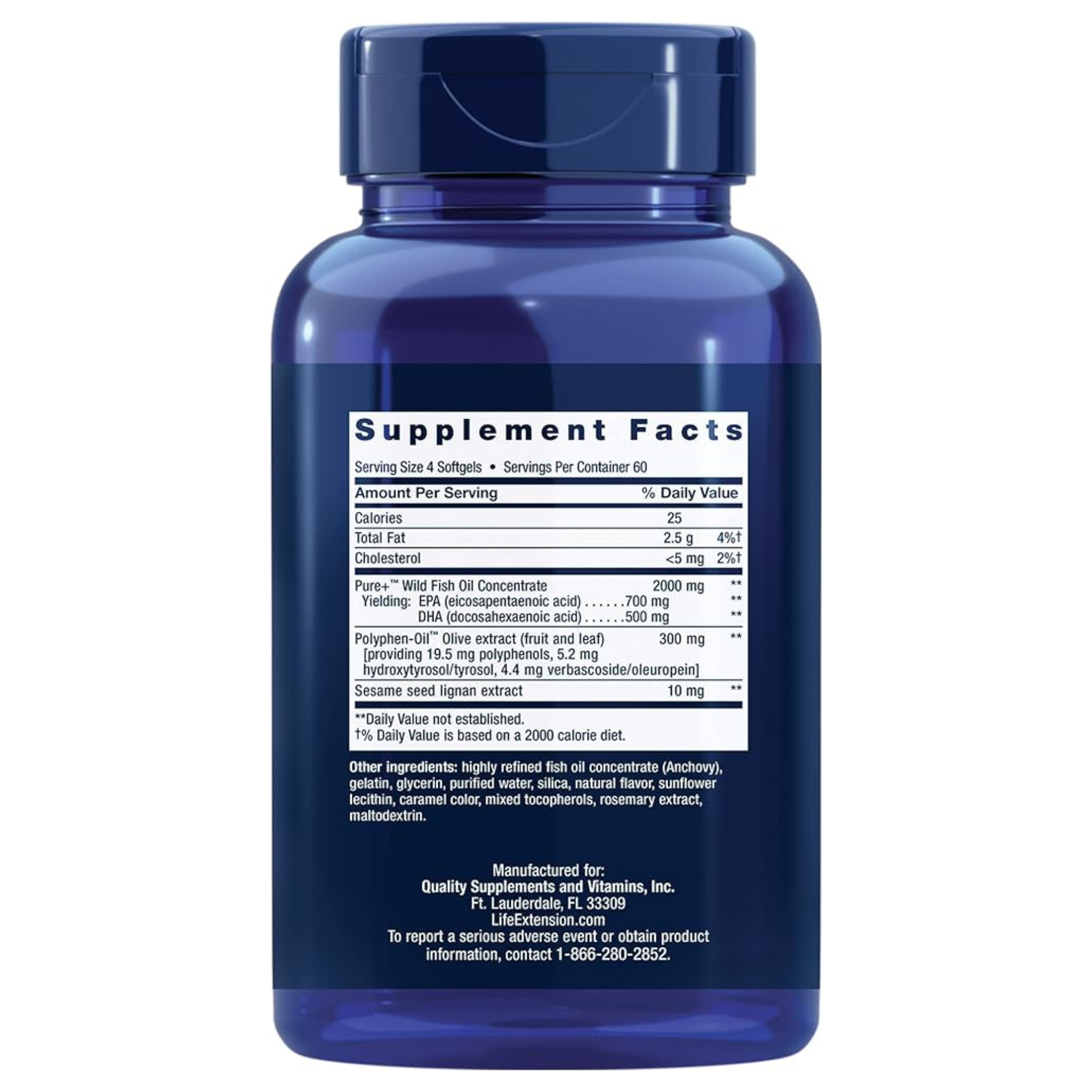 Life Extension Super Omega-3 EPA; DHA Fish Oil with Sesame Lignans & Olive Extract, 240 Softgels