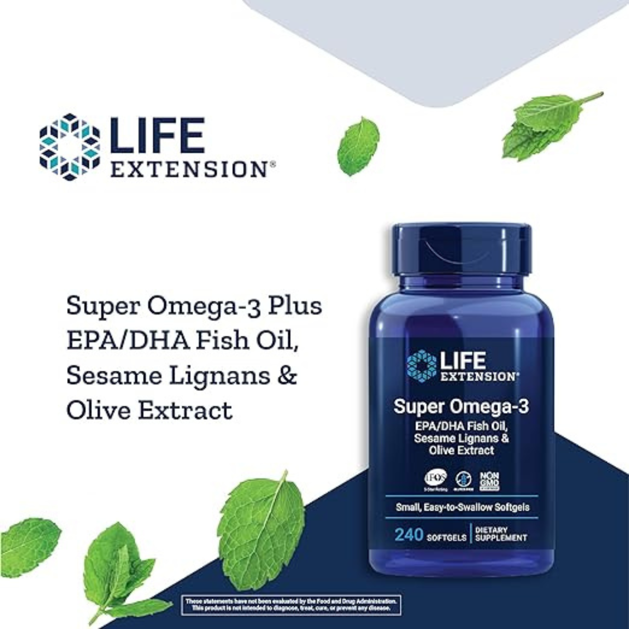 Life Extension Super Omega-3 EPA; DHA Fish Oil with Sesame Lignans & Olive Extract, 240 Softgels