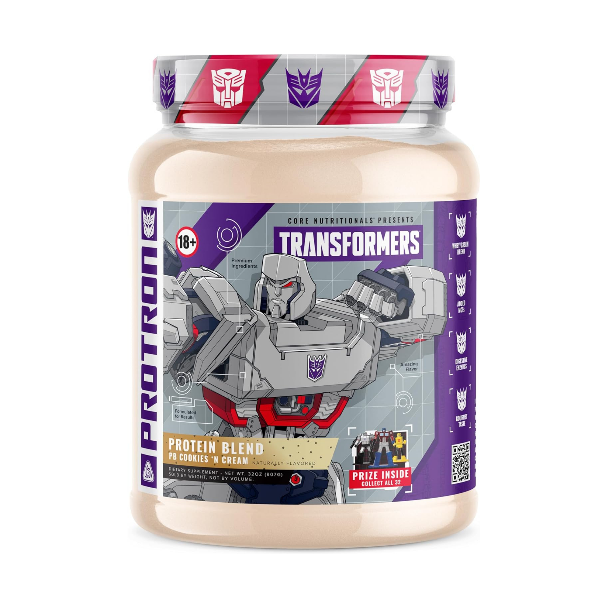 Core Nutritionals Transformers Protron Protein Blend – 25 g Whey + Casein Protein with Digestive Enzymes & MCTs - Cookies N Cream