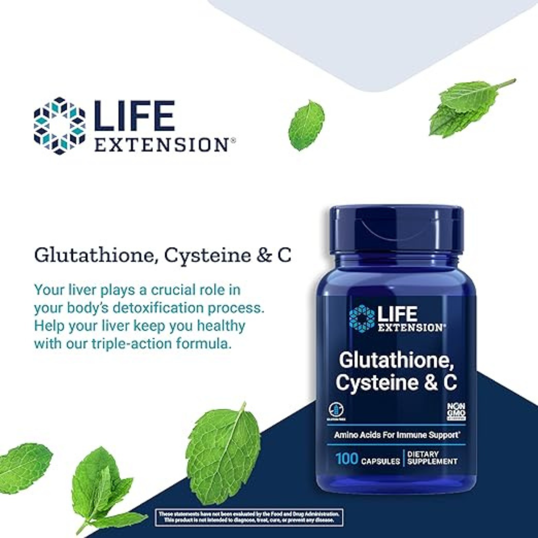 Life Extension Glutathione, Cysteine & C - Intracellular Antioxidant Support for Liver Health, 100 Capsules