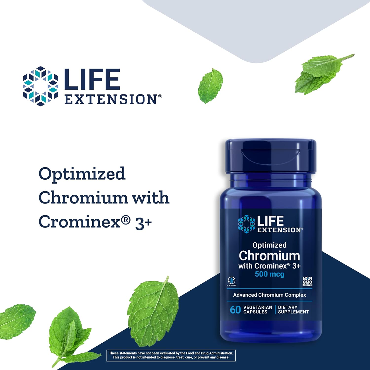 Life Extension Optimized Chromium with Crominex 3+ 500 mcg, metabolism health, healthy balance, Vegetarian, Gluten Free, Non-GMO, 500 mcg, 60 vegetarian capsules