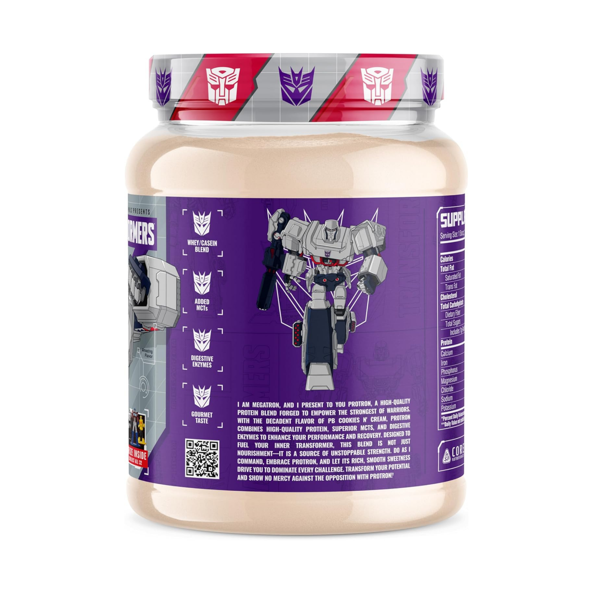 Core Nutritionals Transformers Protron Protein Blend – 25 g Whey + Casein Protein with Digestive Enzymes & MCTs - Cookies N Cream
