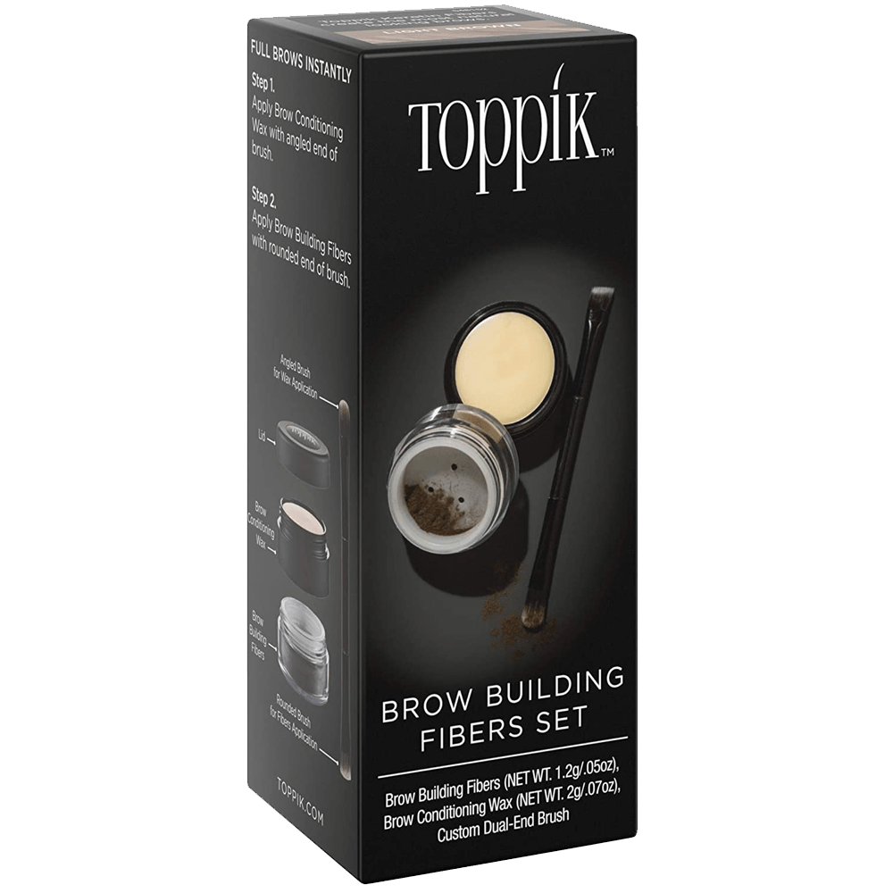 Toppik Brow Building Fibers 3pc Kit (Fiber, Wax, Dual Brush) for Thick Vibrant Looking Eye Brows