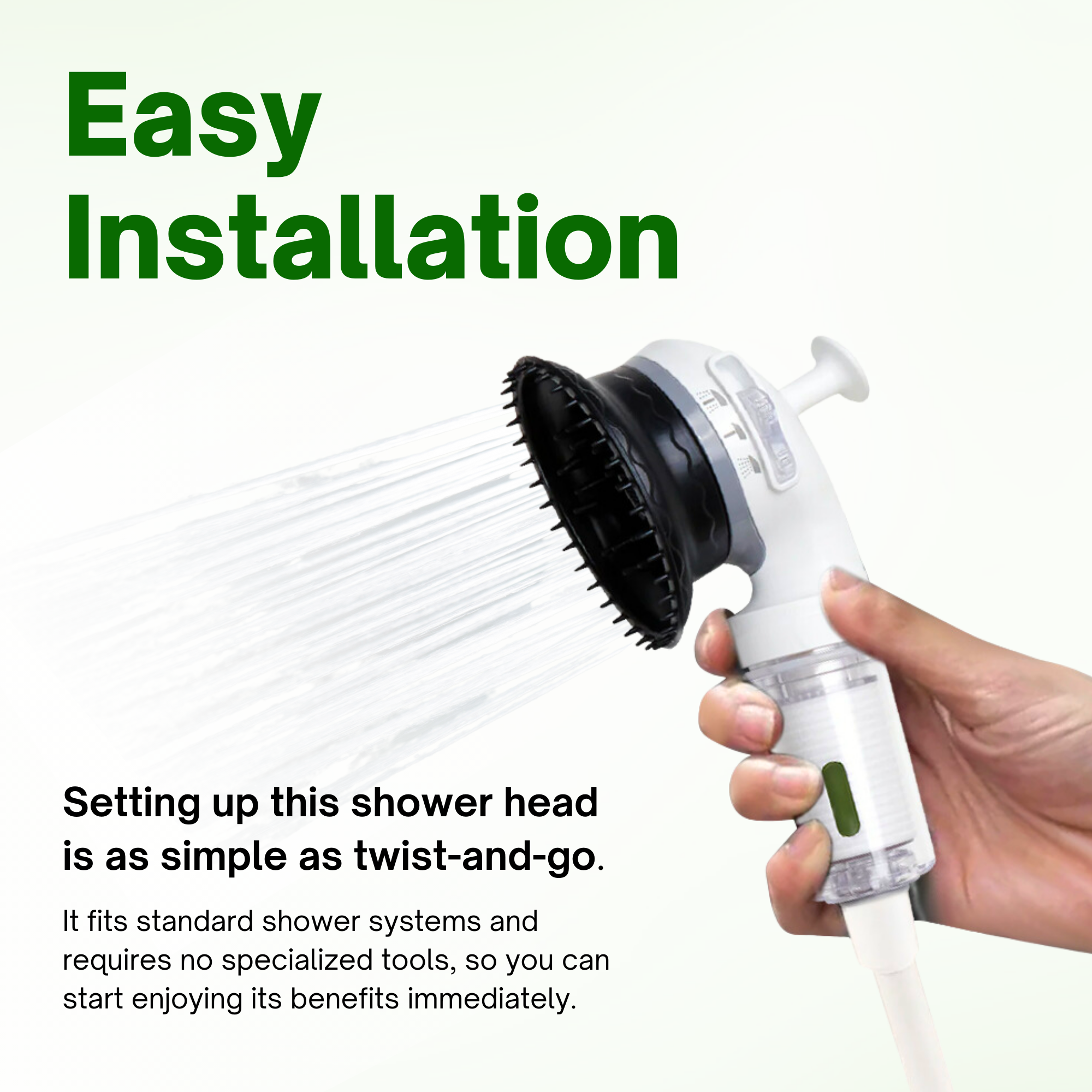 K-HeadSpa Water Filtration Shower System with Massage Head, Activated Carbon Filter, Vitamin Gel & Holder – Green Lemon