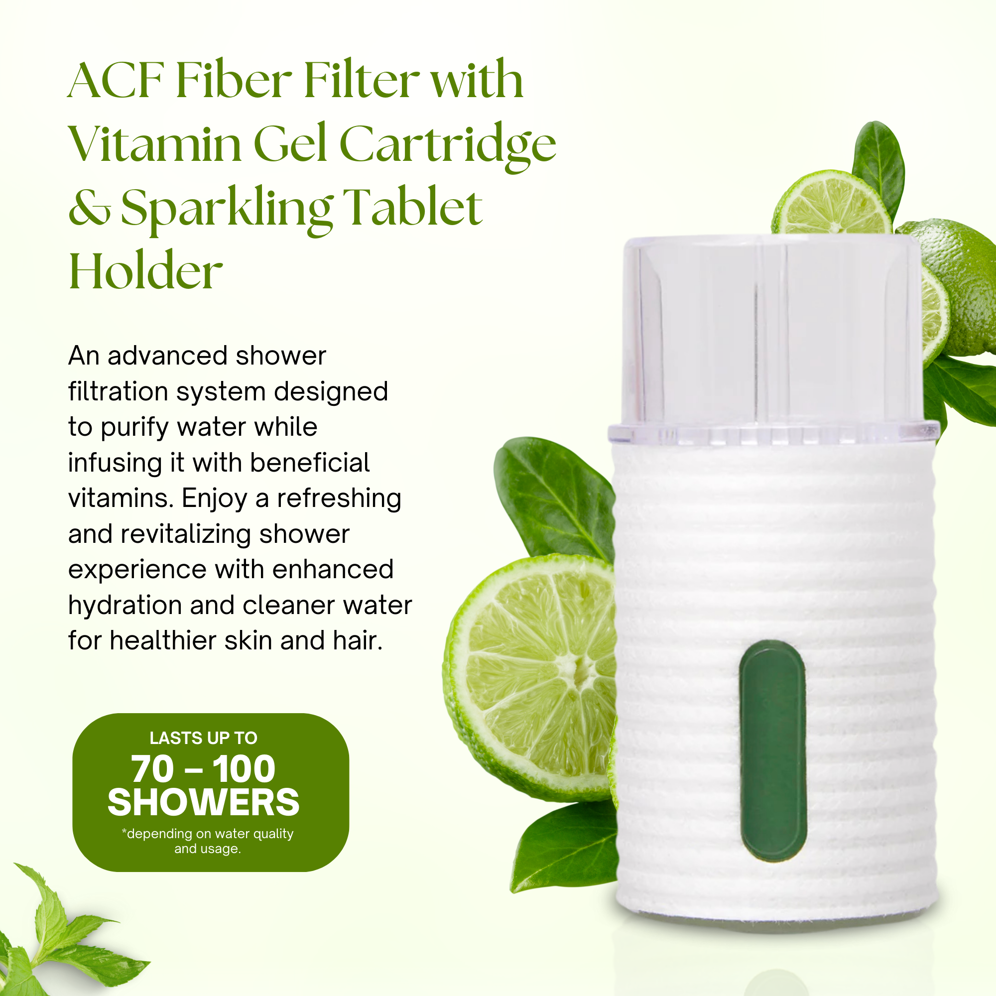 K-HeadSpa ACF Fiber Filter with Vitamin Gel & Sparkling Tablet Holder - Green Lemon