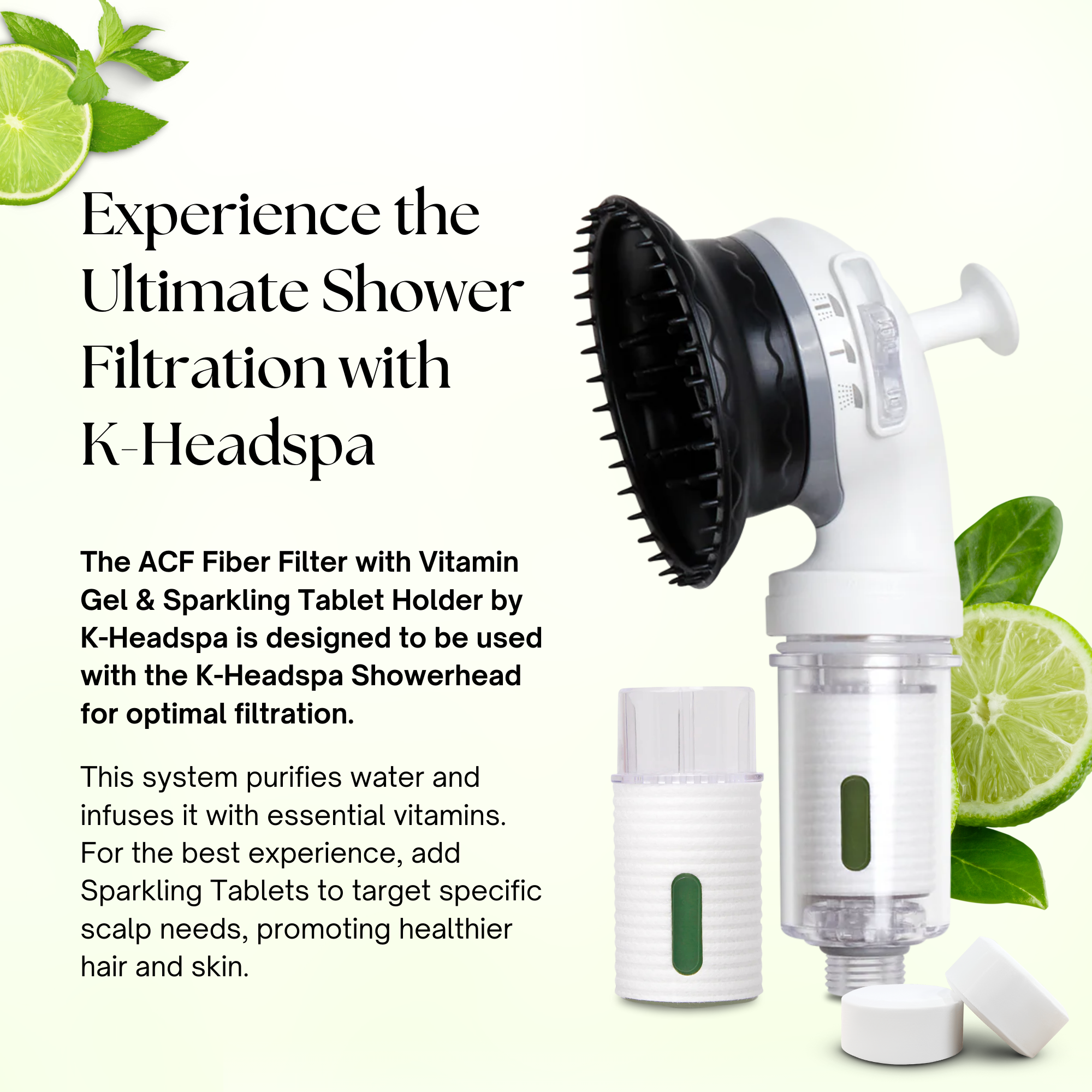 K-HeadSpa ACF Fiber Filter with Vitamin Gel & Sparkling Tablet Holder - Green Lemon