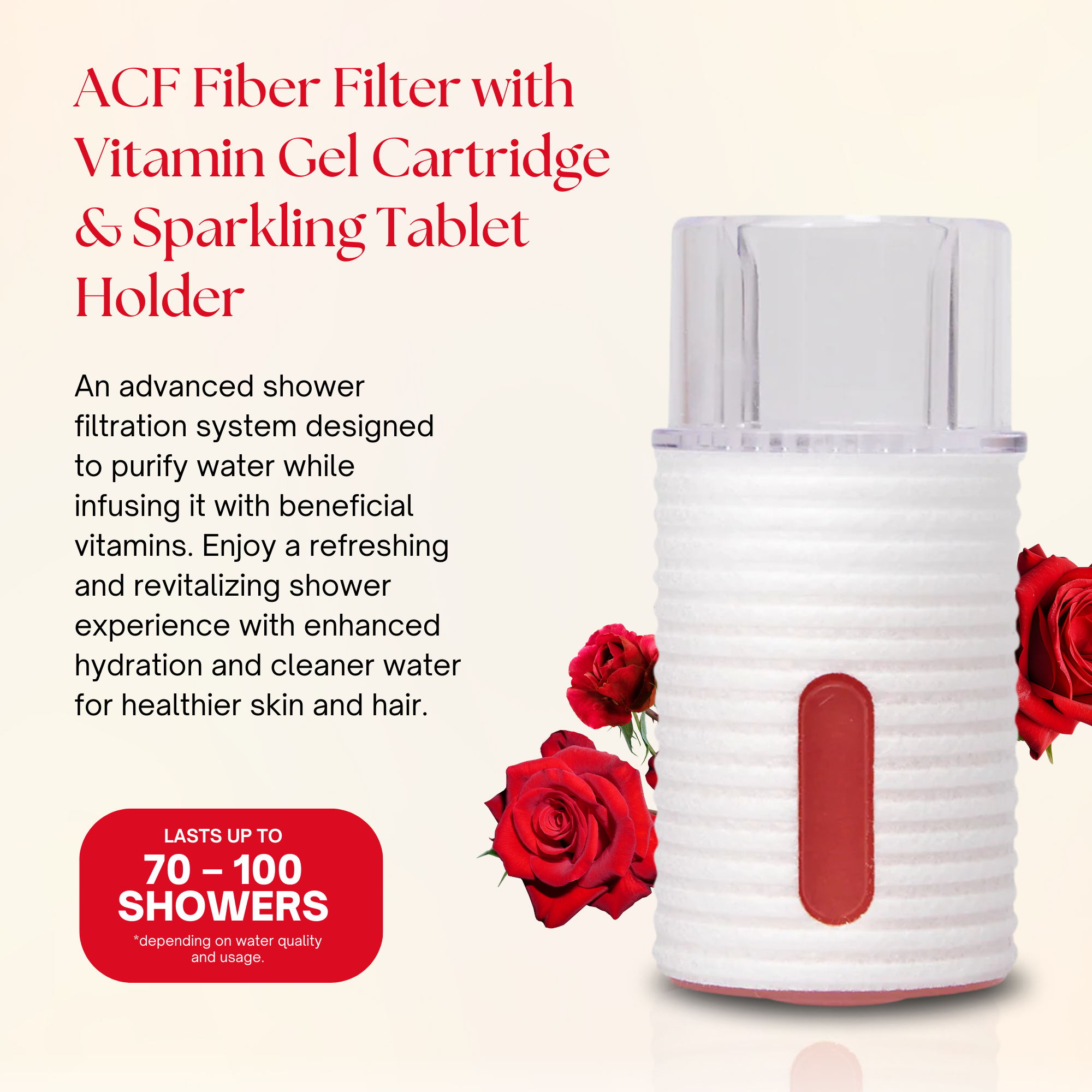K-HeadSpa ACF Fiber Filter with Vitamin Gel & Sparkling Tablet Holder - Rose