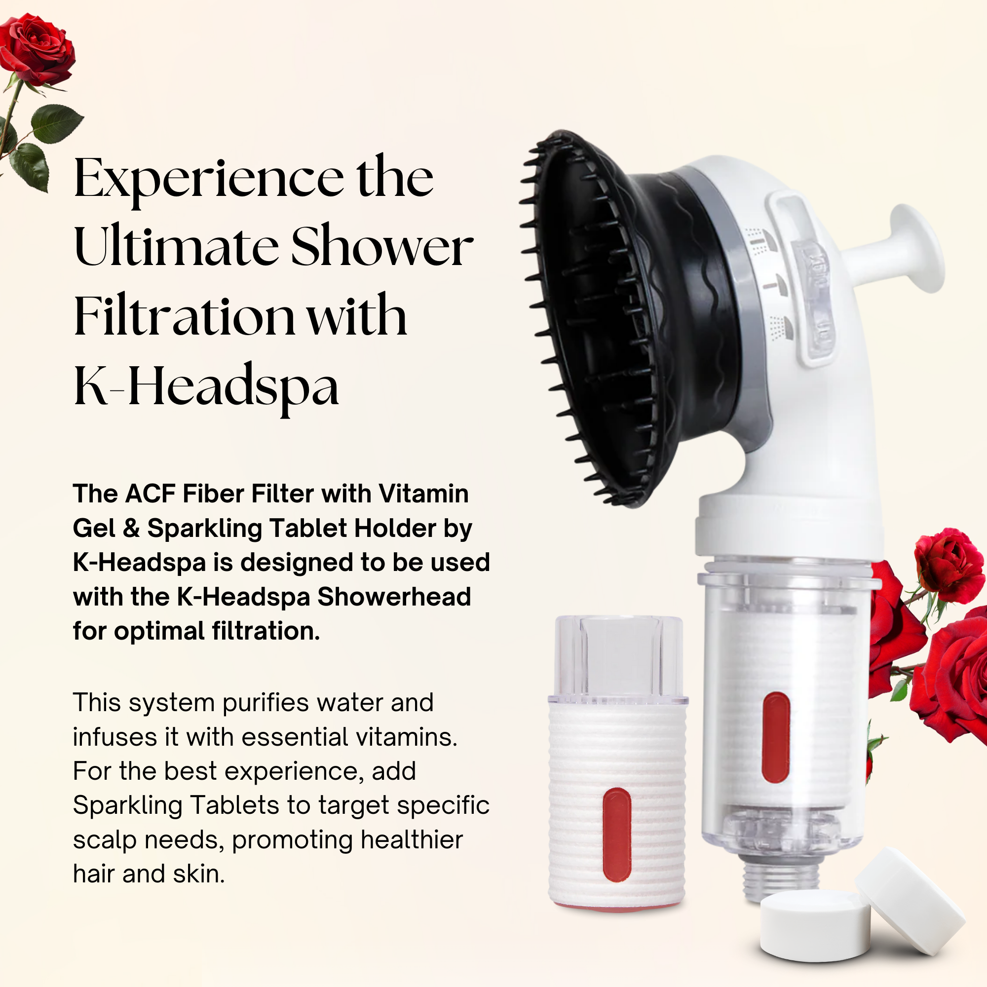 K-HeadSpa ACF Fiber Filter with Vitamin Gel & Sparkling Tablet Holder - Rose