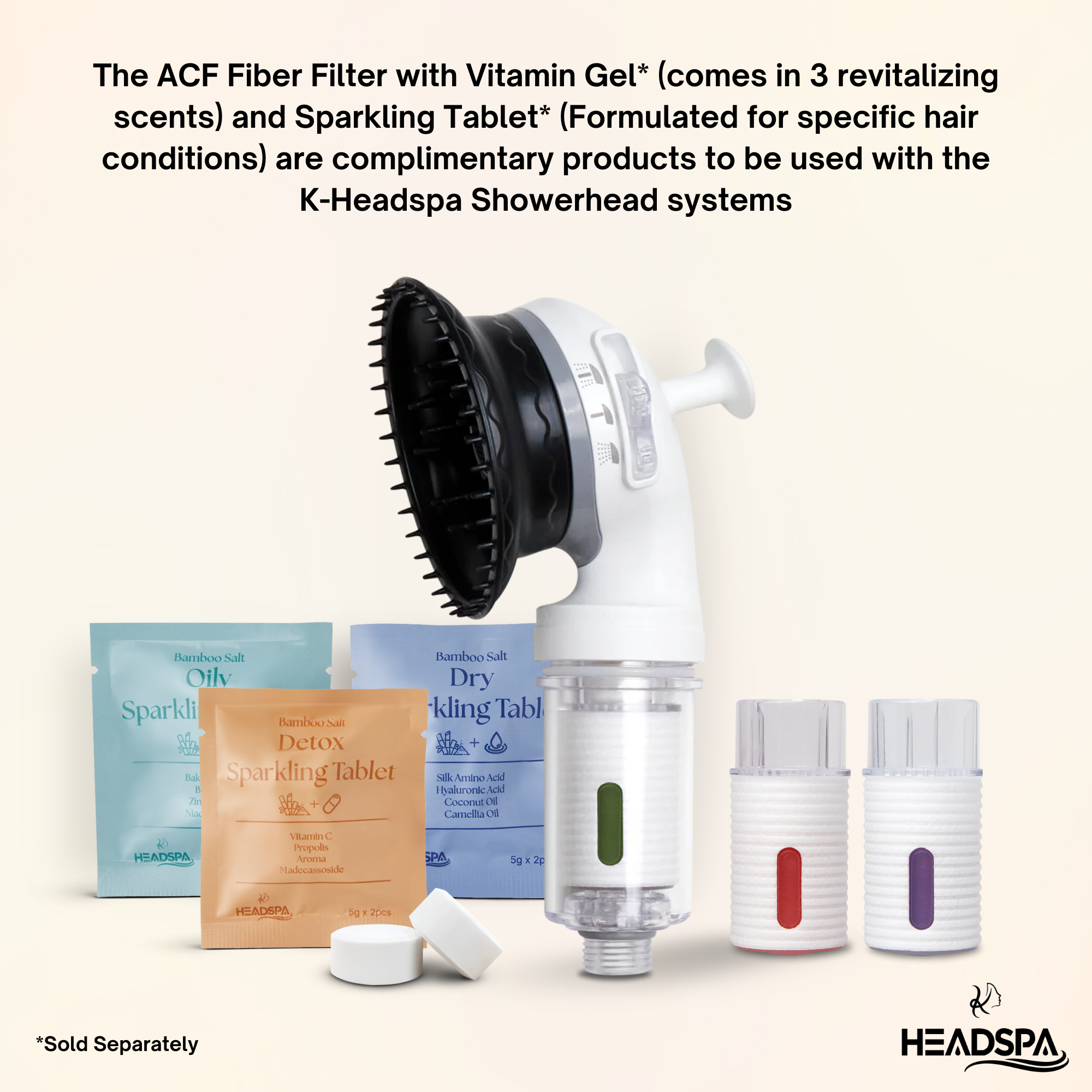 K-HeadSpa ACF Fiber Filter with Vitamin Gel & Sparkling Tablet Holder - Rose
