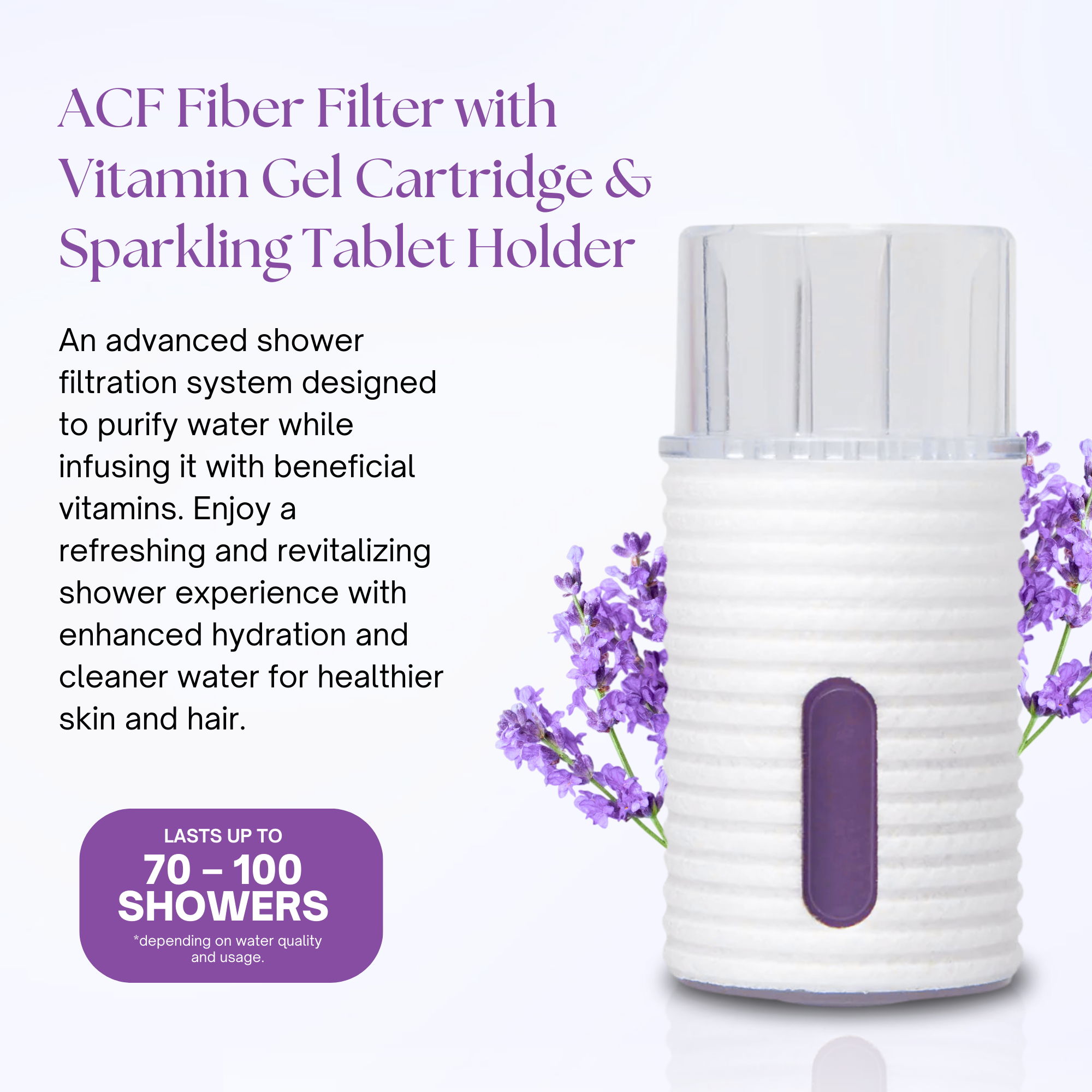 K-HeadSpa ACF Fiber Filter with Vitamin Gel & Sparkling Tablet Holder - Lavender