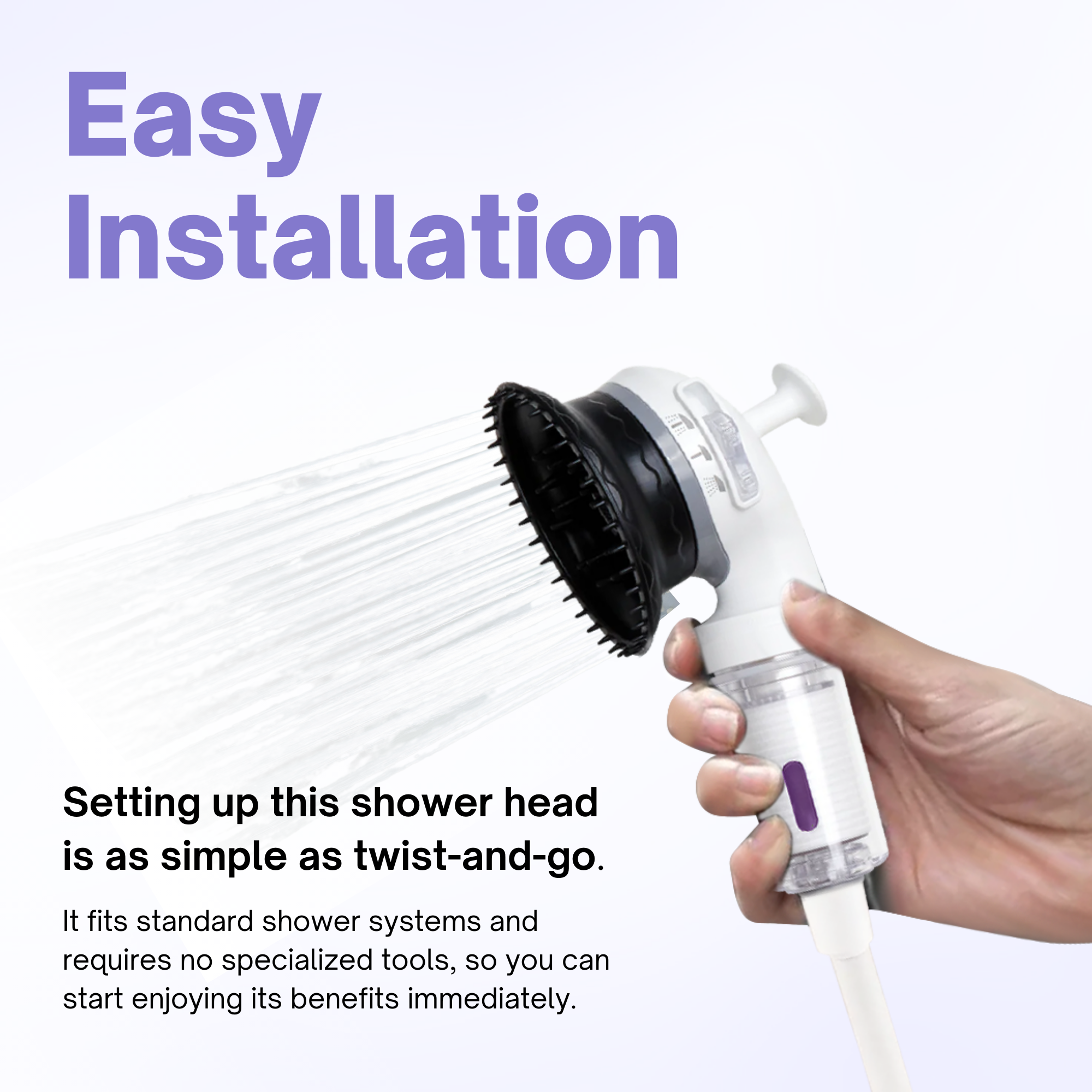 K-HeadSpa Water Filtration Shower System with Massage Head, Activated Carbon Filter, Vitamin Gel & Holder – Lavender