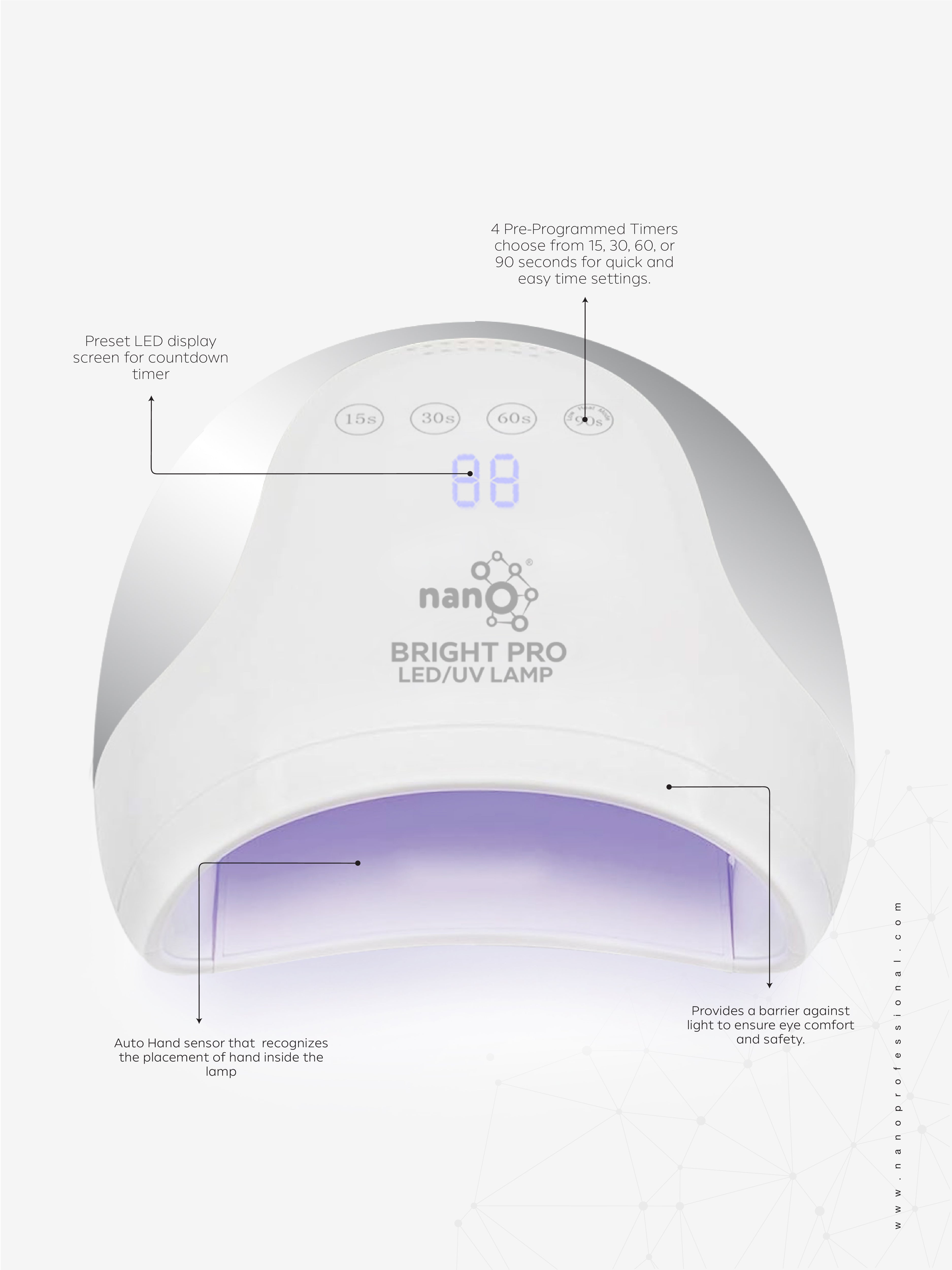 Nano® Bright Pro UV/LED Nail Lamp – 30W | Professional, High-Performance, Fast-Curing Nail Lamp
