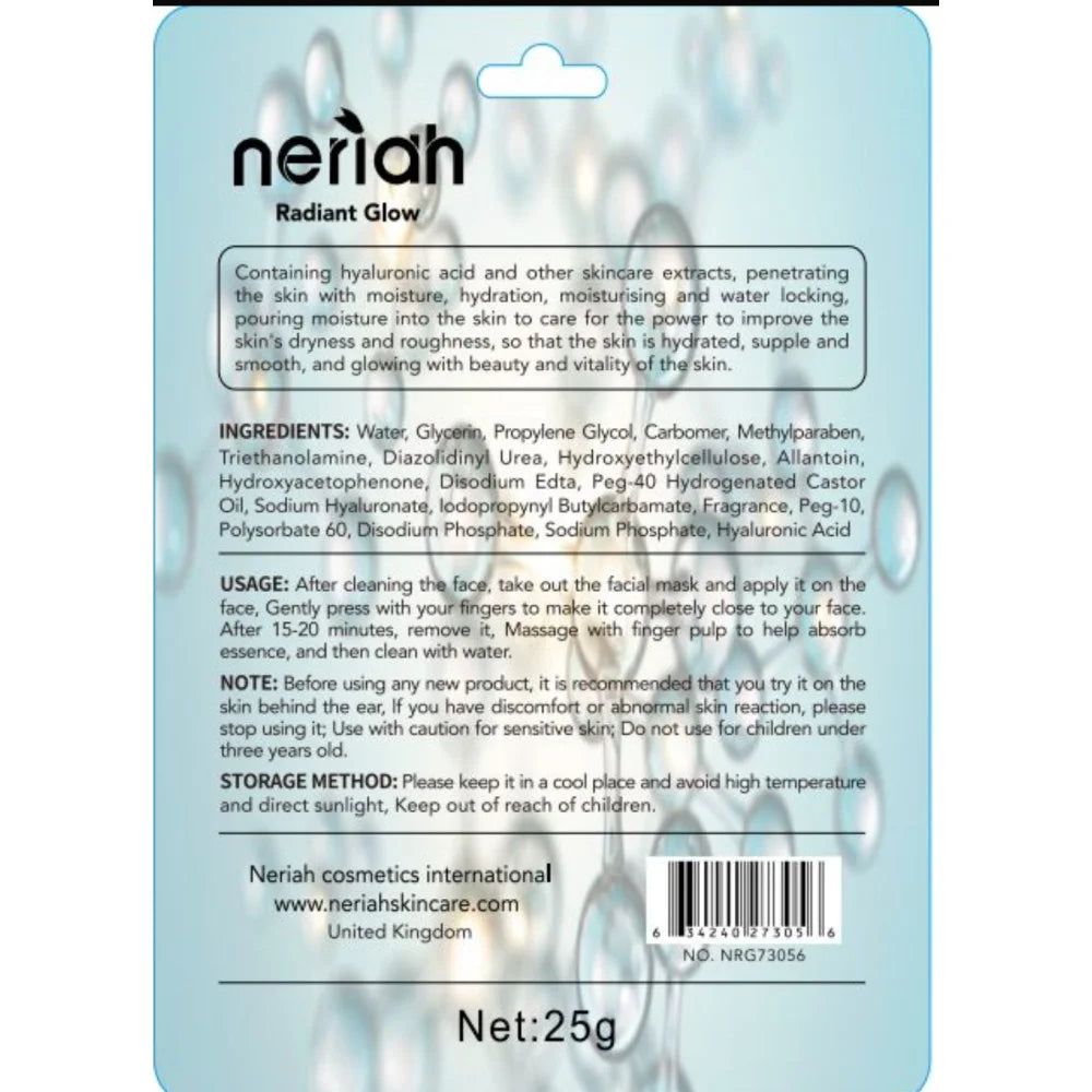 Neriah radiant glow Hyaluronic sheet facial mask