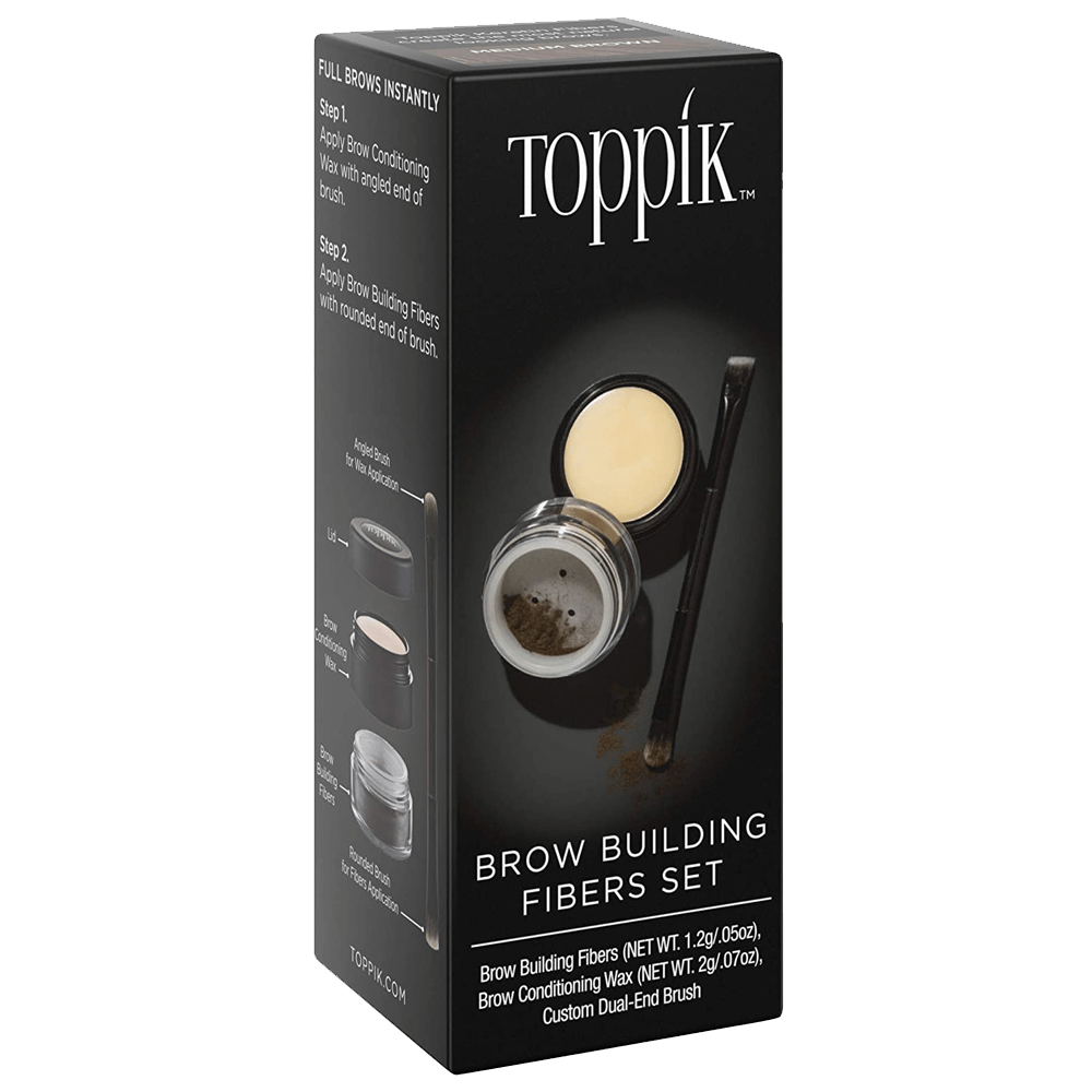Toppik Brow Building Fibers 3pc Kit (Fiber, Wax, Dual Brush) for Thick Vibrant Looking Eye Brows