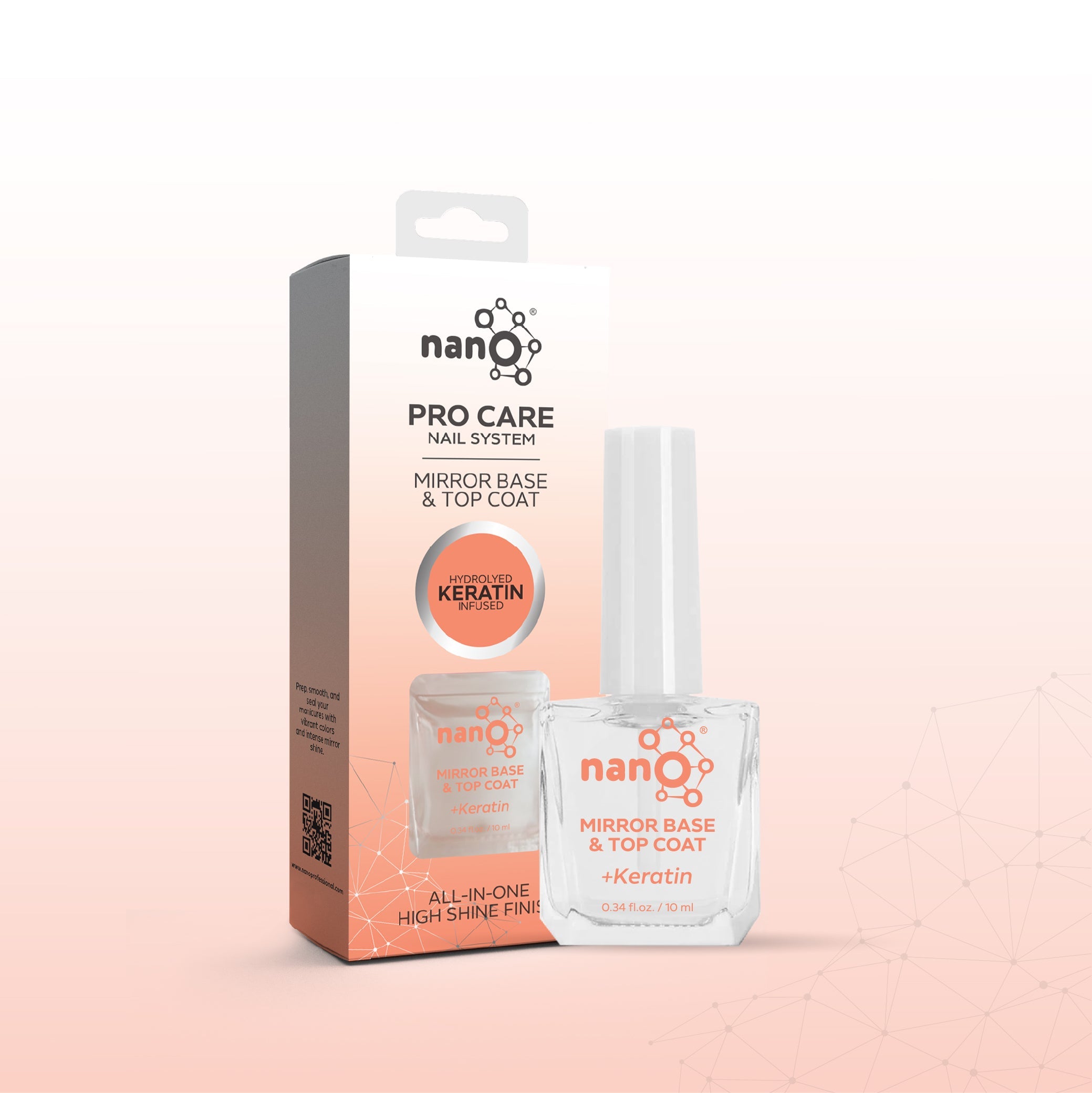 Nano® Pro Care Mirror Base & Top Coat – 10ml | Keratin & Biotin Infused | All-in-One High-Gloss Nail System