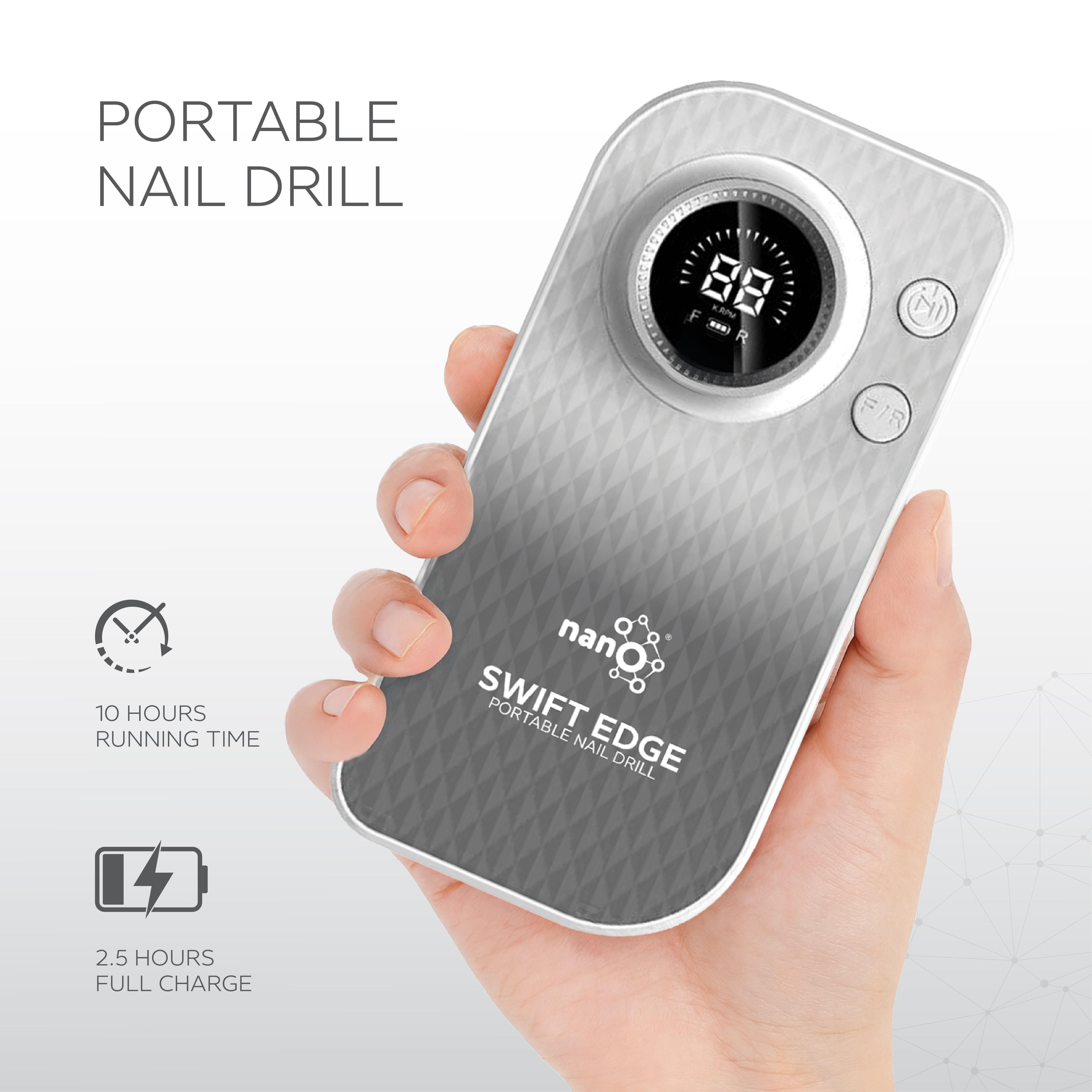 Nano® SWIFT EDGE Portable Nail Drill – 30,000 RPM | Professional Electric Nail File with LCD Display