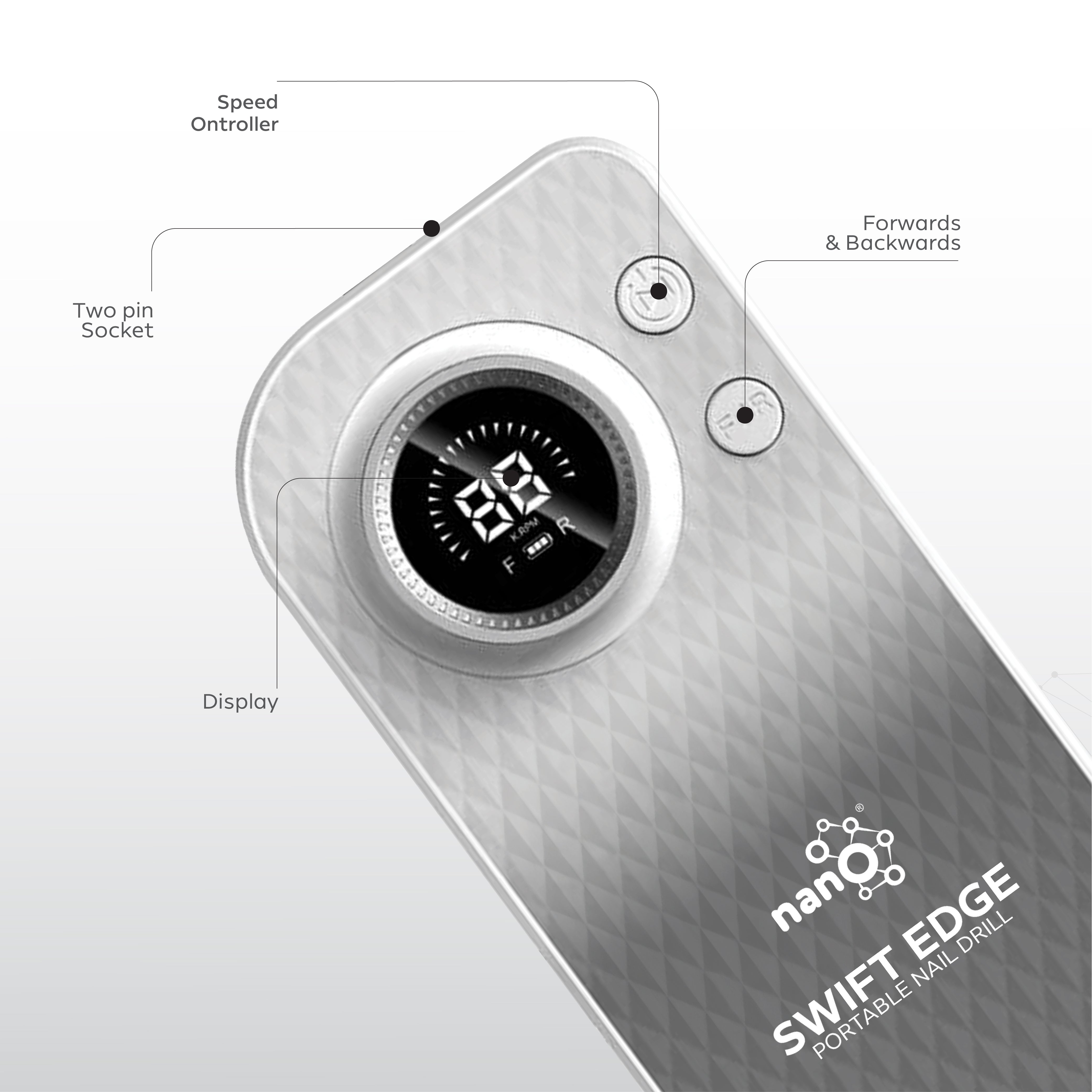 Nano® SWIFT EDGE Portable Nail Drill – 30,000 RPM | Professional Electric Nail File with LCD Display