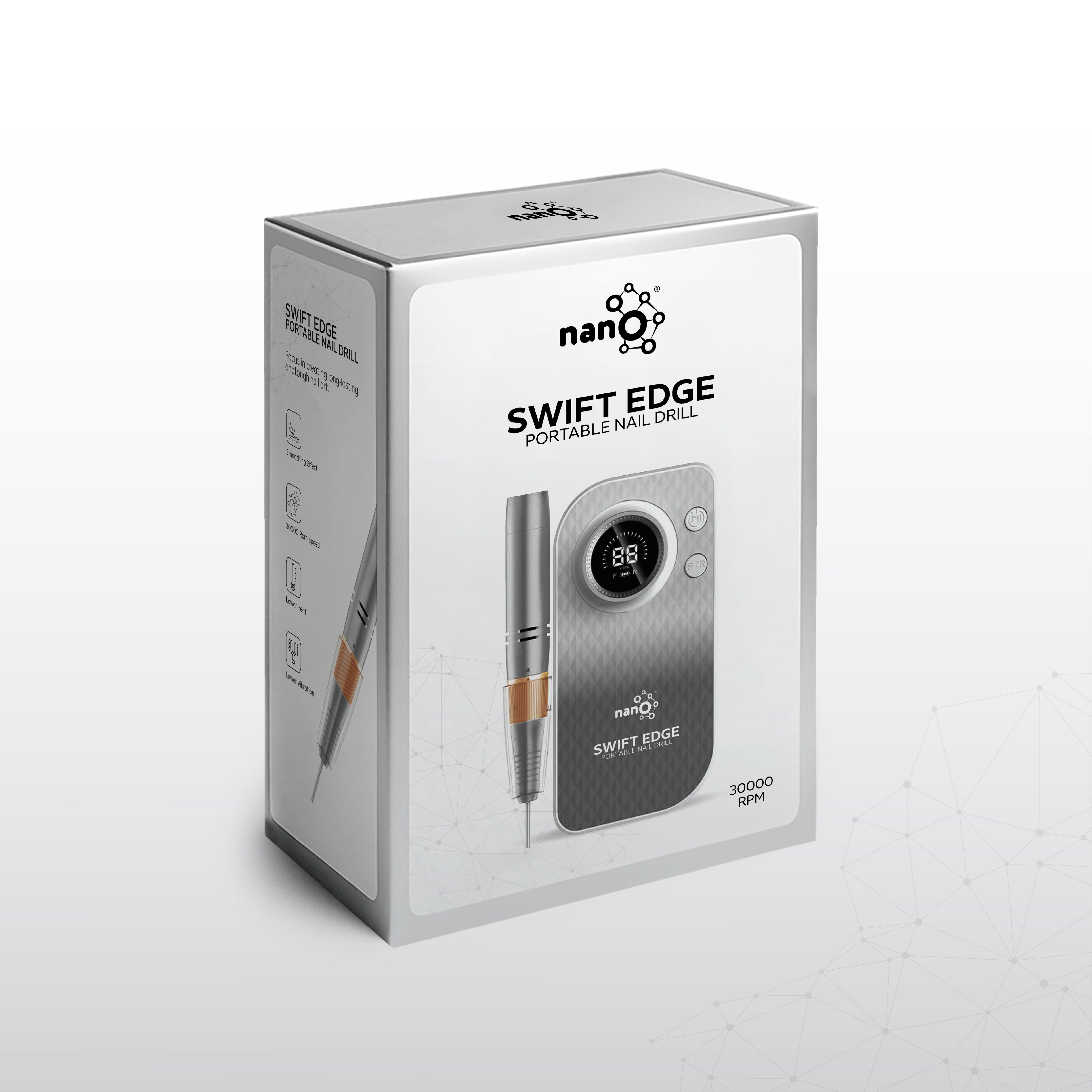 Nano® SWIFT EDGE Portable Nail Drill – 30,000 RPM | Professional Electric Nail File with LCD Display