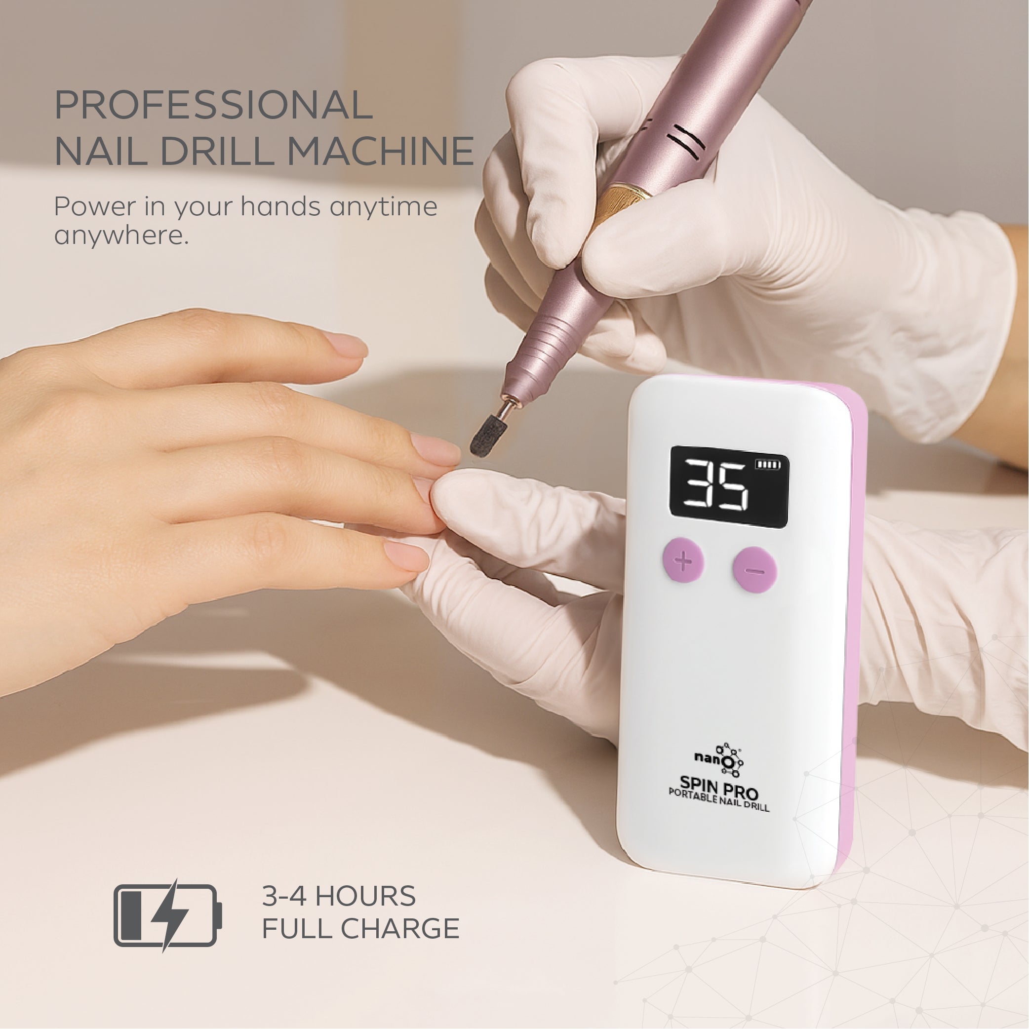 Nano® Spin Pro Portable Nail Drill – 30,000 RPM | Professional Electric Nail File with LCD Display