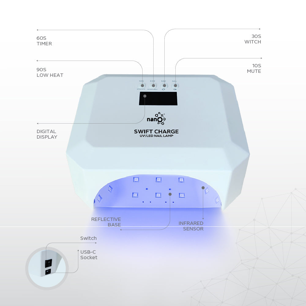 Nano® Swift Charge UV/LED Nail Lamp – 54W | Professional, High-Performance, Cordless Rechargeable Nail Curing Lamp | Nail Dryer