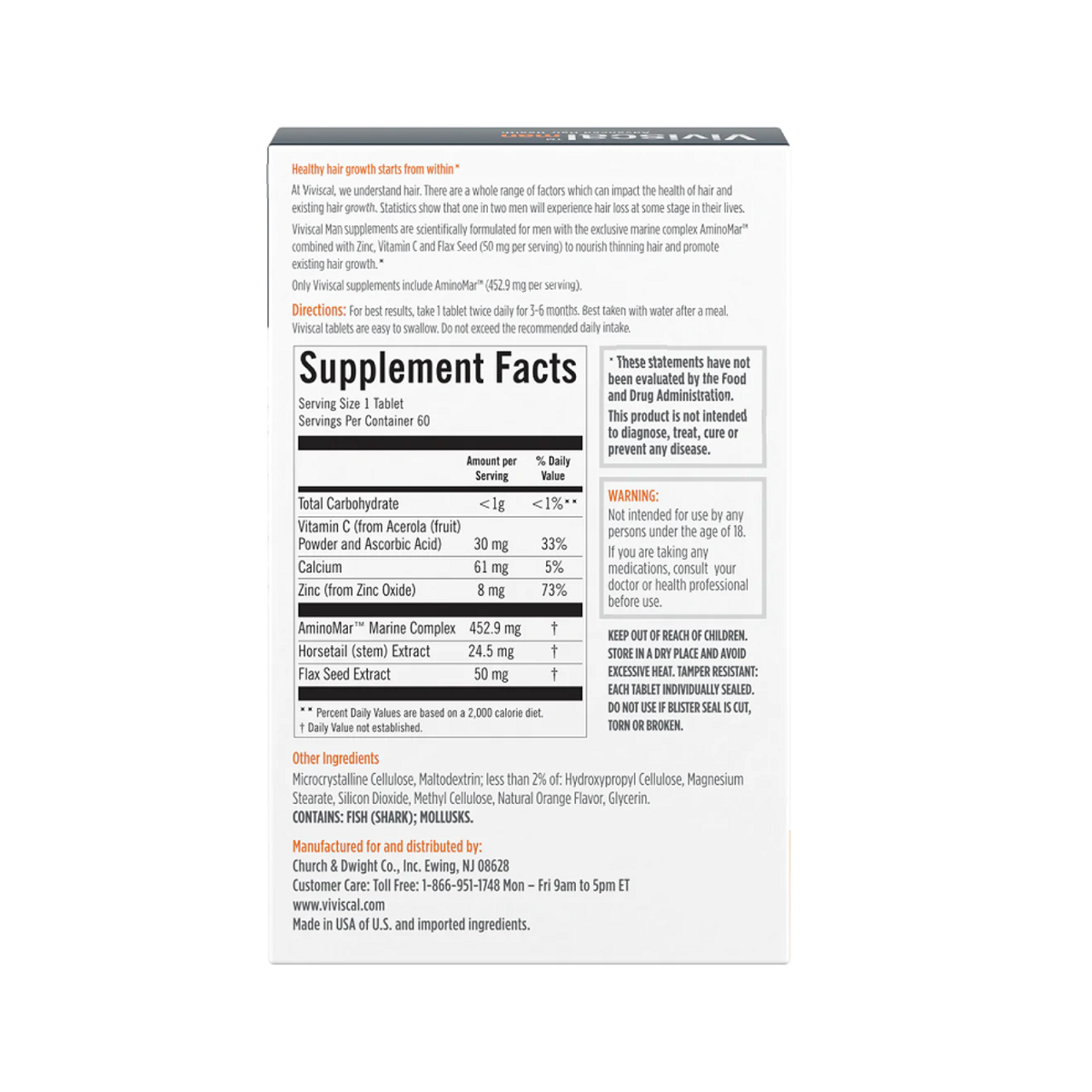 Viviscal Man Hair Growth Supplements For Men | Effective Hair Loss Solutions for Men - 60 Tablets (1 month Supply)