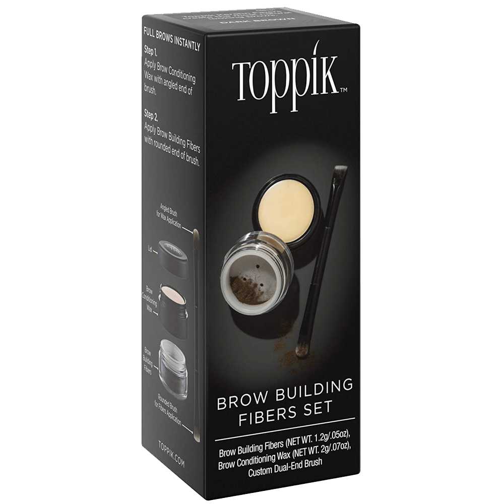 Toppik Brow Building Fibers 3pc Kit (Fiber, Wax, Dual Brush) for Thick Vibrant Looking Eye Brows