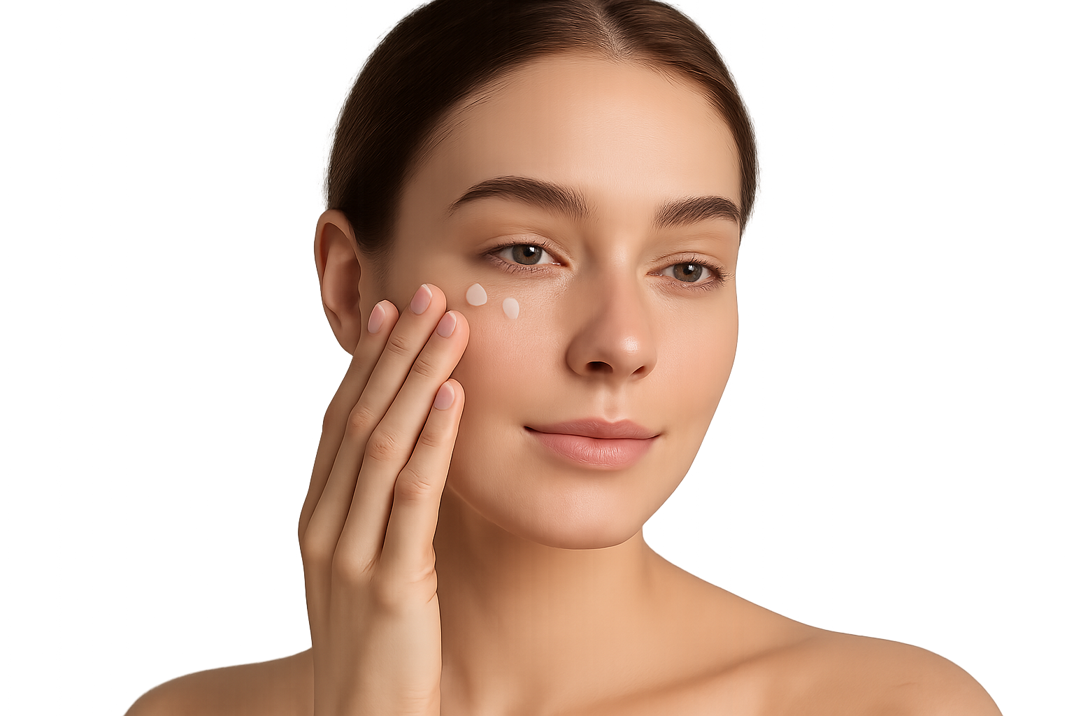 إليك برومبت بسيط واحترافي لصورة **Eye Care** بخلفية معزولة 👇

---

**Prompt:**

> Woman applying eye cream under her eyes, gentle touch, smooth and healthy skin, natural lighting, realistic photo, clean and fresh look, isolated on transparent background, no background.

